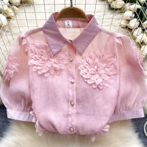 French Style 3D Floral Blouse