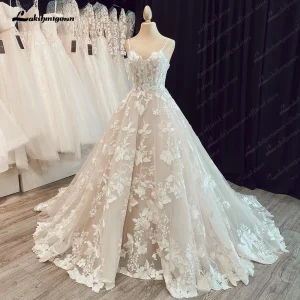 Lakshmigown Luxury Spaghetti Straps Lace Women Sweetheart Neck Wedding Gown