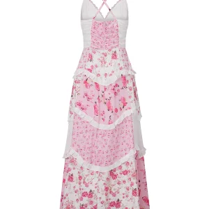 Elegant Boho Chic Maxi Dress with Floral Print and Delicate Lace Details