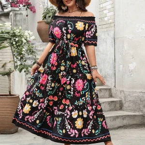 Women s Floral Print Off-Shoulder Maxi Dress