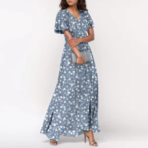 2025 Summer Dresses For Women Casual Short Sleeve Maxi Dresses Cute Floral