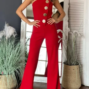 2025 New Women's Front Button Slim Fit Wide Leg Jumpsuit
