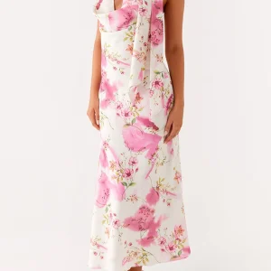 Elegant Floral Print Sleeveless Dress with Cowl Neck and Backless Design